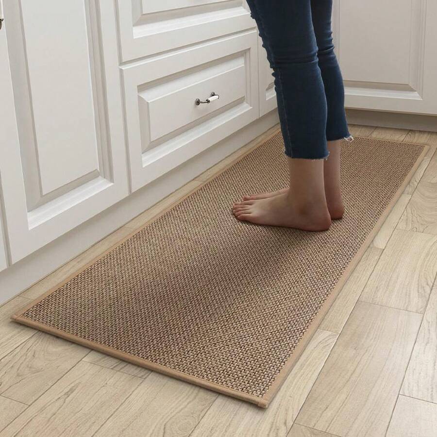 Washable Non-Slip Kitchen Rug, 2 Counts Faux Sisal Running Rug, Lounge Absorbent Rug, Kitchen Area Rug, Faux Woven Kitchen Mat For Home Dormitory Bathroom Hotel, Room Decor, Runner Carpets, Rugs Room Men, Washable Reusable Rug, Machine Washable Rug - Khaki - View 1