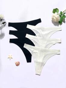 6件套透气无缝丁字裤女士内裤，棉质裆部运动款 - 彩色 - 查看 4