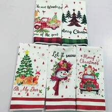 5件組水牛格紋聖誕樹聖誕老人雪人主題廚房抹布，雪花與愛心圖案，季節性浴室裝飾，適合聖誕廚房烹飪與烘焙，節日居家裝飾首選 - 彩色 - 查看 10