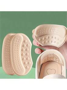 2pcs Self-Adhesive Heel Pads In Beige, Black And Brown - Hypoallergenic Polyester Fiber Anti-Slip And Blister Inserts For Oversized Shoes - Multicolor - View 4