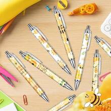 2/4/8pcs Retractable Ballpoint Pens With Bee Theme - Fine, Smooth Black Ink, Featuring Vibrant Honeycomb And Bee Designs, Ideal For Office, Students, Teachers And Professionals As Gifts, Bee Decor - Round - View 5