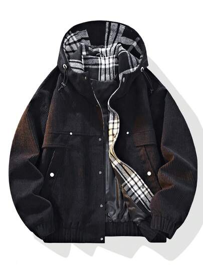 Men's Corduroy Jacket, Loose Fit Outdoor Utility Hooded Jacket, Autumn/Winter