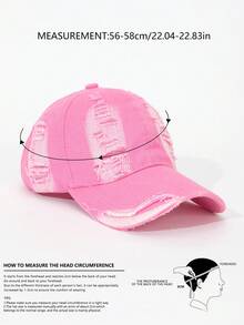 1 件时尚做旧磨损帽檐休闲软顶棒球帽，适合日常搭配 - 粉色 - 查看 4