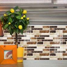 12/25 件 3D 大理石厨房墙贴，水晶光滑防水防油自粘瓷砖贴纸，浴室后挡板贴花，墙贴花，家居装饰乙烯基贴花，春季装饰品让您的家焕然一新，节日装饰贴纸礼物生日毕业 - 黃色 - 查看 8