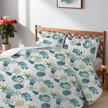 2/3 Pcs Love Floral Print Quilt Set,100% Microfiber Bedspread Set,Includes 1 Quilt,1/2 Pillowcases,Super Soft,Shrink-Proof And Fade-Resistant Bedding Set,Full/Queen Coverlet,A Must-Have For Your Room Decor In Summer,Room Decor - Vỏ cá nhỏ - Xem 2