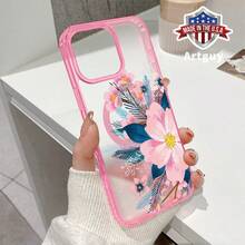 Floral Delight Harmony Pattern Case For IPhone 16 Pro Max 16e 15 Plus 14 13 12 11 XS Max XR X Plus Shockproof Anti-Scratch Durable Non-Yellowing Matte Translucent Back Protective Colorful Border Cellphone Cover Gift - Pink - View 2