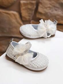 Infant Fashion Flats, Baby Spring/Summer Toddler Shoes, Shiny Bowknot Princess Shoes For Girls, Suitable For Party, Formal Wear, Vacation - Silver - View 5