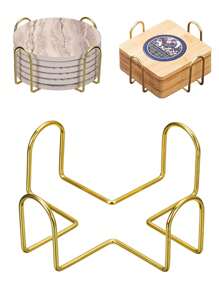 Coaster Holder, 1pc 2.17"-Iron MetalCoaster Storage Rack For Both Round AndSquare, Holds 4-6 Coasters (Gold)
