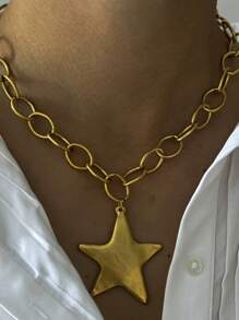 1pc Minimalism Simple Chunky Heart Decor Hammering Pattern Creative Chunky Charm Necklace Golden Chain Handmade Twisted Pattern Chain Fashionable Women Choker Pendant Necklace Classic Jewelry Luxury Girl Accessories Party Gift For Friend Free To Match Silver Women Necklaces