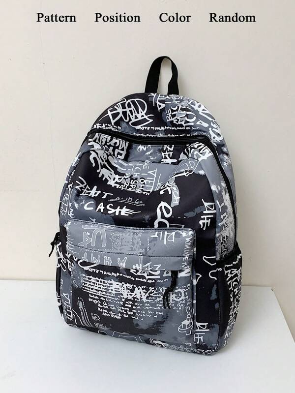 1 Pc Personality Graffiti Letter Big Children Backpack Pupil Middle School Students Schoolbag Travel Backpack Storage Backpack Versatile Large Capacity Lightweight Portable With Zipper Strap Adjustable For Daily Casual Bag For Travel Vacation Outdoor