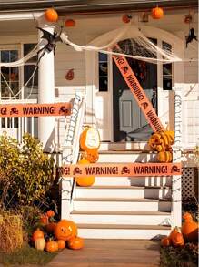 1 件恐怖万圣节户外装饰，万圣节橙色海盗骷髅警示胶带，适用于万圣节派对房间装饰丝带，户外装饰 DIY 彩带，窗户、门、护栏装饰，禁止进入非粘性胶带，万圣节装饰