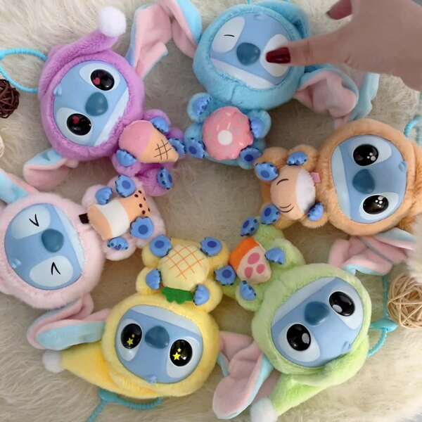 Disney 4pcs Disney Stitch, No Matter How Tired, Still Wants To Take A Bite Of Blind Box Vinyl Figurine Ornaments