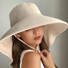 1pc Women's Summer Outdoor Sun Hat With Ponytail Hole, Korean Fashion Big Brim Shawl Bucket Hat For UV Protection, Versatile, Comfortable & Lightweight, Suitable For Trips, Hiking, Shopping, Beach, Camping And More Occasions