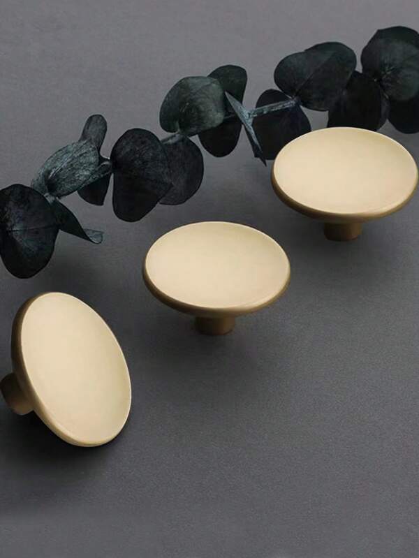 6pcs French Furniture Solid Single Hole Handles, Rounded Arc Design Concept, Suitable For Drawers, Cabinets, Kitchen Cabinets, Wardrobes, Vanities, European Style High-End Single Hole Pulls, Copper Material. Screws Included For Free