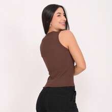 Women's Ribbed Knit Tank Top With Round Neck - Rỉ Nâu - Xem 2