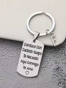 1 pieza Llavero de acero inoxidable con tallado estilo español, regalo romántico del Día de San Valentín para esposo o novio, accesorios de coche, accesorios góticos lindos de Y2K, accesorios del Día del Maestro - Plateado - Ver 12