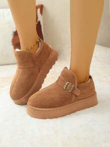 Thiết kế khóa cài Bohemian dễ thương, Sản phẩm thời trang mới dành cho nữ, Giày bốt đi tuyết cỡ lớn, Dép lông giả, Giày bốt lót nhiệt mũi kín ấm áp cho mùa thu/đông mới - màu nâu - Xem 6