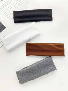 4 件女士纯色针织头带，日常休闲涤纶针织头带，吸湿排汗运动头带发带，适用于洗脸、化妆、瑜伽、刘海造型发饰时尚头巾，学校用品，大学