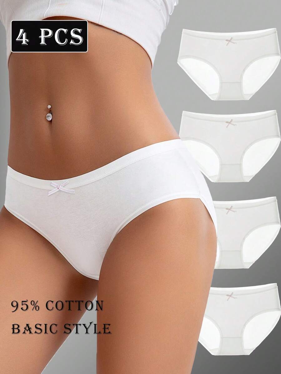 4pcs/Pack Celana Dalam Wanita Bertekstur Pita Pinggang Rendah Aneka Warna Seksi Lucu Nyaman