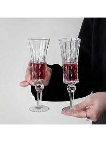 2只优雅香槟杯，高端钻石切割高脚杯，葡萄酒杯，可重复使用，适合家庭使用，手洗，是节日派对、室内/室外聚会、家庭活动、朋友聚会、情人节礼物、返校季礼物、新年礼物的理想之选（随机新款或旧款） - 彩色 - 查看 1