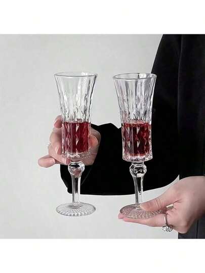 2只优雅香槟杯，高端钻石切割高脚杯，葡萄酒杯，可重复使用，适合家庭使用，手洗，是节日派对、室内/室外聚会、家庭活动、朋友聚会、情人节礼物、返校季礼物、新年礼物的理想之选（随机新款或旧款）