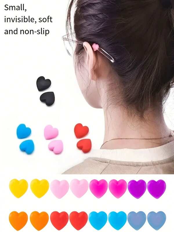 Lot de 10 crochets d'oreille antidérapants en silicone pour lunettes de sport, en forme de cœur, pour lunettes de sport, confortables et sécurisés, couleurs assorties, pour le sport et le quotidien