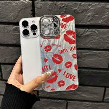 Estuche para teléfono 1PC Rojo - Labios - Y - AMOR - Impreso fino - Hilo emplumado con orificios IMD Moda y estuche para teléfono 16/ 15/ 14/ 13/ 12/ 11 Pro Promax Plus / X / Xsmax Estuche para teléfono S Son ambos hombres - Blanco - Ver 3