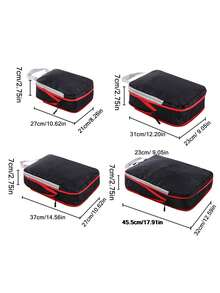 旅行收纳袋大容量防水压缩包装整理器，双层双拉链，旅行压缩袋，行李压缩收纳袋，尼龙材质，网格可视化菱形网格，男女适用，旅行必需品，旅行配件，旅行包，假期，返校，学校用品，打包袋，宿舍必备品，大学 - 玫紅色 - 查看 11