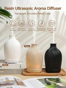 ellestfun 1pc USB 5V 80ml Resin Ultrasonic Essential Oil Diffuser & Aroma Diffuser & Humidifier, Suitable For Small Room Aromatherapy Humidification - Multicolor - View 2