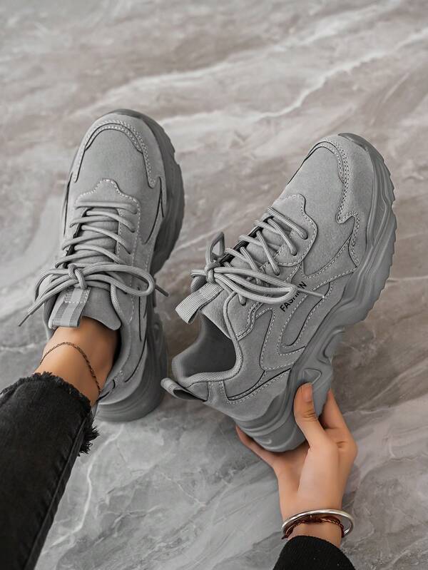 Women's New Fashion Solid Color Platform Outdoor Casual Hiking Shoes, Outdoor Running Comfortable Daily Couple Matching Sports Sneakers