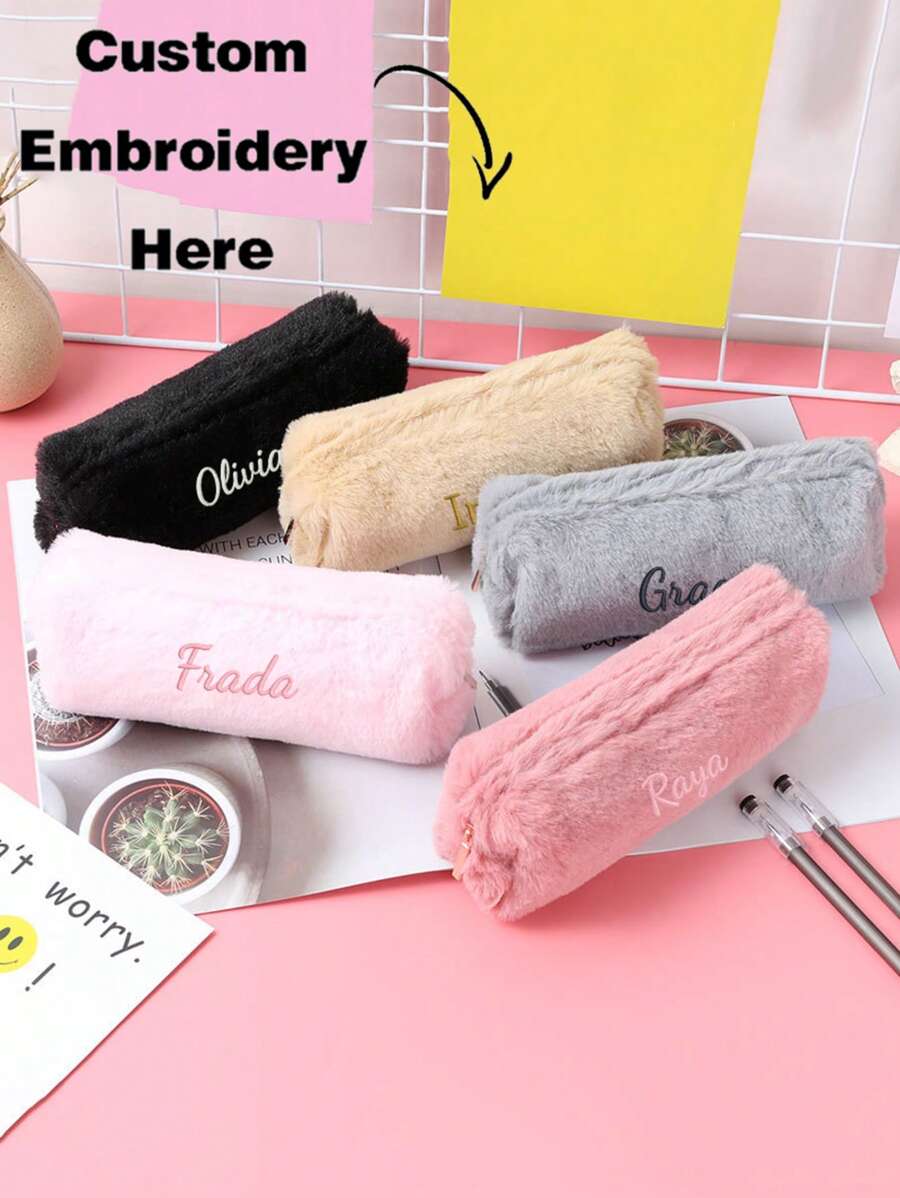 Niestandardowy haftowany jednolity kolor uroczy piórnik, prosty organizer na artykuły piśmiennicze o dużej pojemności, przenośny woreczek do przechowywania z zamkiem błyskawicznym, minimalistyczna torba na przybory szkolne i biurowe, na powrót do szkoły, prezent, do codziennego użytku