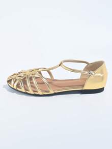 Sandalias de Gladiador Mexicanas Artesanales en Color Dorado Brillante y Marrón Caramelo para Mujer, con Diseño de Jaula, Correa de Tobillo Ajustable, Plantilla Acolchada, Suela de Goma Flexible, Respaldo de Talón Suave, Tallas Grandes, Ligeras y Cómodas, Estilo Bohemio Chic, Calzado Versátil para Verano y Moda Casual Elegante - Dorado - Ver 5