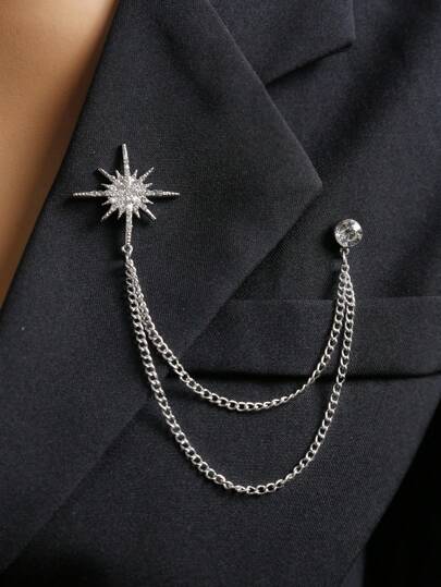 1pc Korean Fashion Solid Color Suit Brooch Shirt Collar Pin With French Chain & Tassel Decoration, Zinc Alloy, Casual For Office Wear Office Accessories Shirts Jacket Jewelry Christmas Halloween Autumn-Winter Accessories,Suitable For Teens, Youth,Men,Casual, Outdoor, Athletic, Vacation, Graduation Gifts, Birthday, Daily Wear Clothes Pin Funny Cute Teacher Gifts Costume Accessories Bag Charms