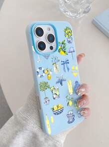 1 pieza Estuche de teléfono suave 2 en 1 a prueba de agua y antideslizante de TPU con estampado colorido de dopamina de verano, estrella de mar azul, traje de baño amarillo y limón para teléfonos Apple