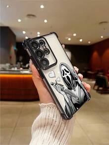 1 件极简主义骷髅与鬼脸电镀气囊防摔/加厚透明 TPU 手机壳适用于 Apple 17 Air/17 Pro Max、16 Pro Max/16 Pro/16/13 Pro Max/12 Pro Max 11、15 Pro Max、14 Pro Max/Galaxy、/Honor/Note 13 Pro/S23 Ultra/S24 Ultra/S25/A56 保护套 - 黑色 - 查看 5