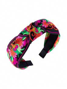 1pc New Wide Knotted Headband, Retro Palace Style Fashion Embroidered Fabric Headband For Women Travel Accessories Hair Band Diadema Hair Hoop - Multicolor - View 17