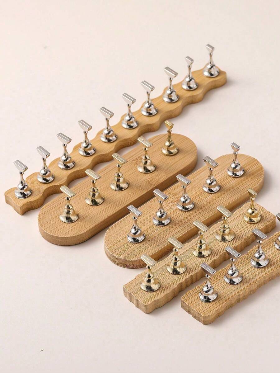 日式美甲练习底座，简约木质风格指甲托，金属指甲板托，可穿戴美甲工具，适合美甲店和个人使用