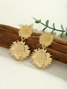 1 对独特的波西米亚大向日葵吊坠耳环，油滴金属双花耳环，向日葵吊坠耳环，花卉耳环，复古夏季珠宝礼物