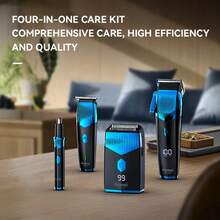 Kemei KM - 8534 4 件男士美容套装 - USB 充电理发器、电动剃须刀、精准修剪器、胡须造型工具和无线鼻毛修剪器 | 无线设计 | [夏季美容] 生日/节日/周年纪念日的完美礼物（丈夫、儿子、伴侣、朋友） - 彩色 - 查看 4