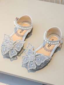 Sandalias de mariposa elegantes y a la moda para niñas, decoradas con flores, perlas y diamantes brillantes, suaves y cómodas, antideslizantes y resistentes al desgaste, adecuadas para fiestas, eventos y para llevar a diario. - Blanco - Ver 3