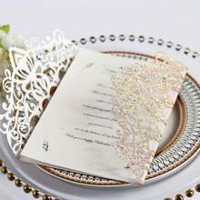 1 Stück/Goldene Zwiebel Papier Pulver Hochzeitseinladungskarte, lasergeschnittene Hohlkarte - Exquisite Grußkarte, geeignet für Hochzeiten, Verlobungen und Partys