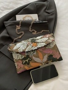 Túi đeo vai thêu hoa sequin, Túi cầm tay chắp vá sequin thời trang dành cho nữ, Túi dự tiệc tối, Cắt ngẫu nhiên, Phù hợp cho phụ nữ, Phù hợp cho tiệc tùng, đám cưới, vũ hội, Hoàn hảo cho tiệc tùng, đám cưới, tiệc tối/tiệc prom, Kết hợp với váy dự tiệc ngày lễ, váy dạ hội và váy sequin. - màu nâu - Xem 5