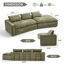 Modern Minimalist Modular Sectional Sofa, Upholstered Cloud Couch With Deep Seats, Right Facing Chaise For Living Room-Green - Green - View 3
