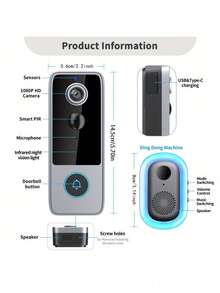 Video Doorbell, Smart Doorbell Camera With AI Face Recognition And Motion Detection, 1080P HD Video, Doorbell Activation, Night Vision, Two-Way Audio - Multicolor - View 5