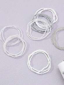 Set de 20 piezas Brazaletes elásticos apilables con cuentas de estilo bohemio y degradado de color para uso diario - Multicolor - Ver 5