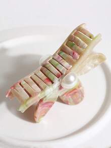 1 件装极简主义花朵和仿珍珠大号方形发夹，优雅发饰发饰花朵发夹，学校用品，大学秋季配饰