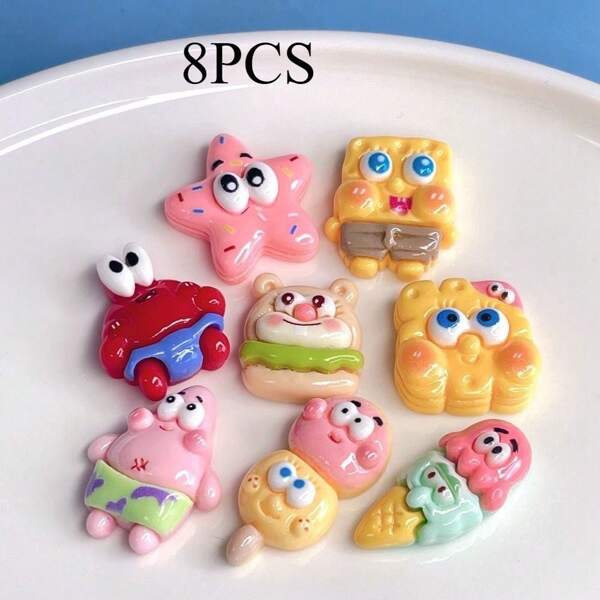 SPONGEBOB 8pcs SpongeBob Theme Magnet Stickers, Resin Material For Kitchen, Office, Whiteboard, Storage Cabinet And Dishwasher Decor, Perfect Gift For Valentine's Day, Mother's Day, Easter, Kitchen Magnets | Fun Design | Durable Decor, Fridge Magnets