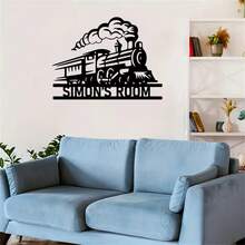1PC Custom Train Metal Sign, Personalized Steam Locomotive Design Wall Art For Nursery Decor, Railroad Enthusiast Gift, Metal Hanging Plaque With Smoke Detailing, 2D Flat, Perfect For Kids Boys Girls Children's Room Classroom Decor,For School Supplies,Back To School - Black - View 3