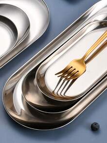 1 tấm thép không gỉ, khay đựng bánh mì hình bầu dục màu bạc, khay đựng đồ đa năng cho gia đình, nhà bếp, quà tặng giáng sinh trở lại trường, đồ dùng học tập - Bạc - Xem 6