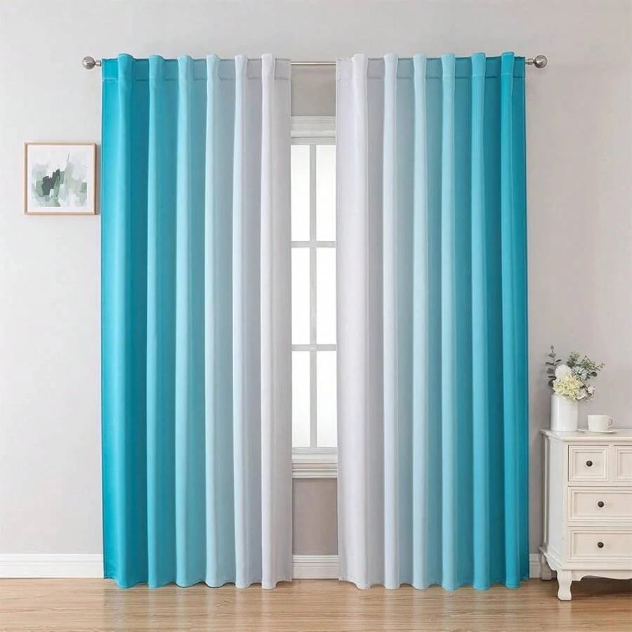 MIUCO Blackout Curtains & Drapes For Bedroom Living Room 84 Inches Long Purple And White Room Darkening Ombre Curtains Rod Pocket & Back Tab Curtains Thermal Insulated Light Blocking 2 Panels Set-FUNALING - 綠松石 - 查看 1